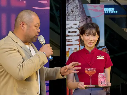 全航線全艙等開喝!中華航空金色三麥聯名調酒 酒吧打卡也抽機票 ▲金色三麥董事長葉冠廷分享「花粉假期」是果香酸甜風味。(圖/記者蕭涵云攝)