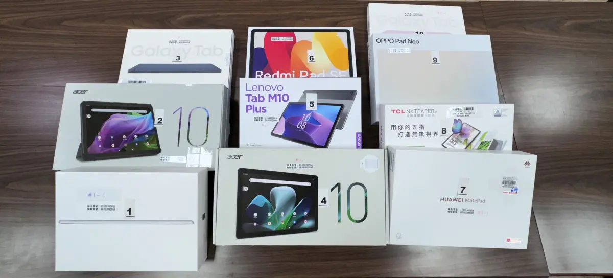 ▲經濟部標準局與消保處公布平板電腦10件樣品-外盒。（圖／經濟部）