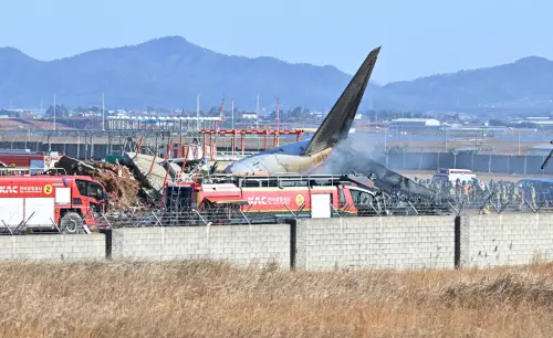 ▲韓國濟州航空客機在降落時失控,衝出跑道撞上圍牆。目前已知造成47死。(圖/美聯社/達志影像) ▲韓國濟州航空客機在降落時失控,衝出跑道撞上圍牆。目前已知造成47死。(圖/美聯社/達志影像)