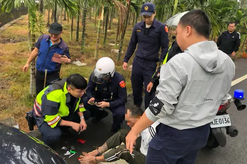 ▲林姓通緝犯逃入檳榔園不到20公尺，警方成功壓制並逮捕。（圖／內埔警分局提供）