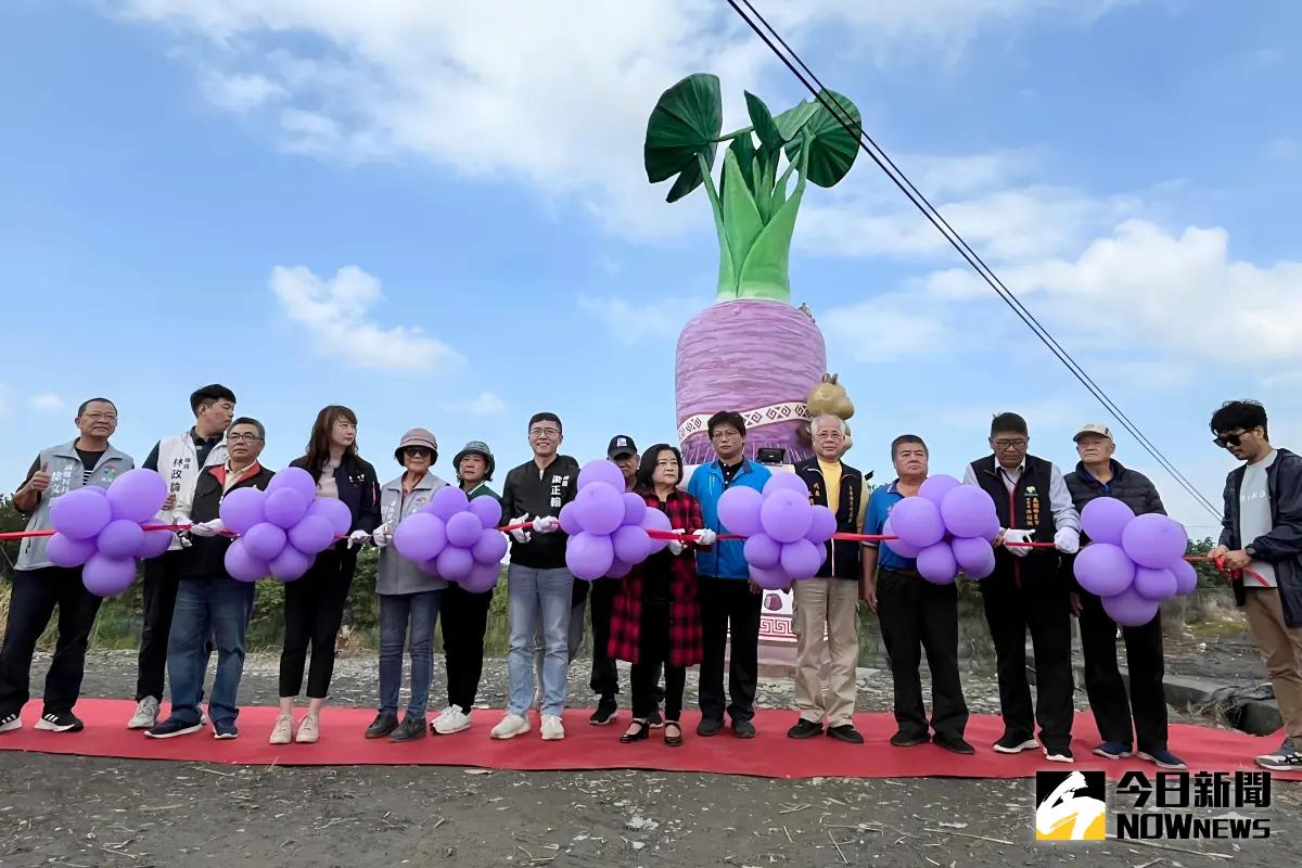 ▲彩繪芋頭地標「芋頭、馬卡道、馬卡龍」齊聚高樹泰山村，成為熱門打卡景點。（圖／記者莊全成攝，2025.01.04）
