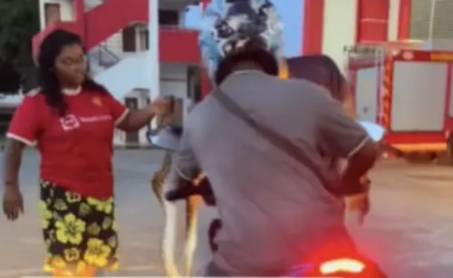 ▲一對夫妻合力把蛇送往消防局，引起路人關注。（圖／翻攝自臉書）