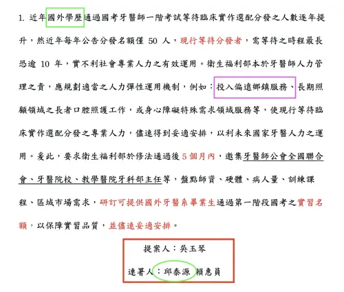 ▲2022年5月《醫師法》修法，附帶7項決議引發爭議，其中現任衛福部長邱泰源，以及女兒也是波波醫師的賴惠員，都是當時連署的立委之一。（圖／2022年醫師法修法之附帶決議）