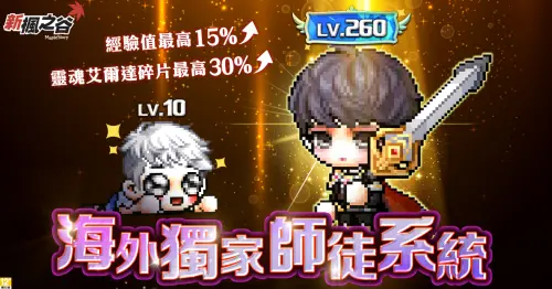 ▲《新楓之谷》海外版本限定的「師徒系統」，全面提升玩家互動與升等效率。（圖／遊戲橘子提供）