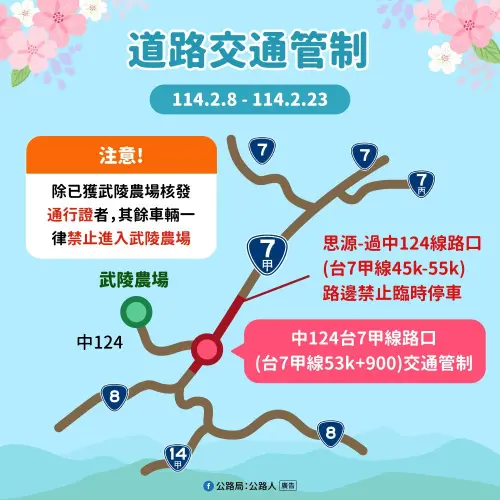 武陵櫻花季疏運管制措施。 ▲武陵櫻花季疏運管制措施。(圖/公路局)