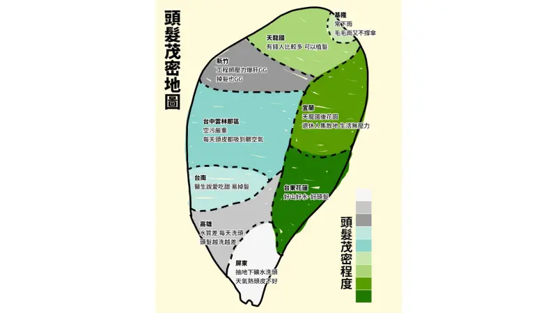 ▲網友自製的「頭髮茂密地圖」引起眾多網友按讚、分享參與討論。（圖／Threads上網友提供）