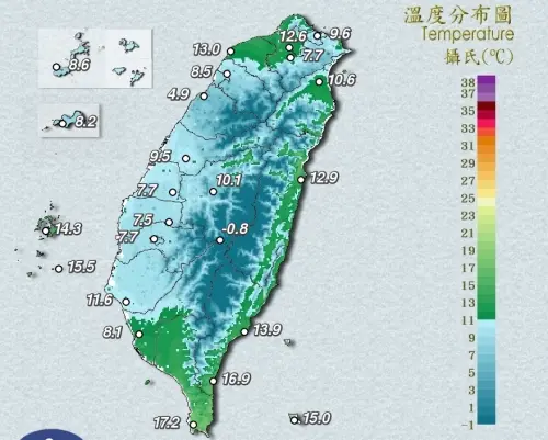 ▲強烈大陸冷氣團搭配輻射冷卻，今天創下台灣本島平地「入冬最低溫」的紀錄，台灣變成一顆「凍番薯」。（圖／中央氣象署）