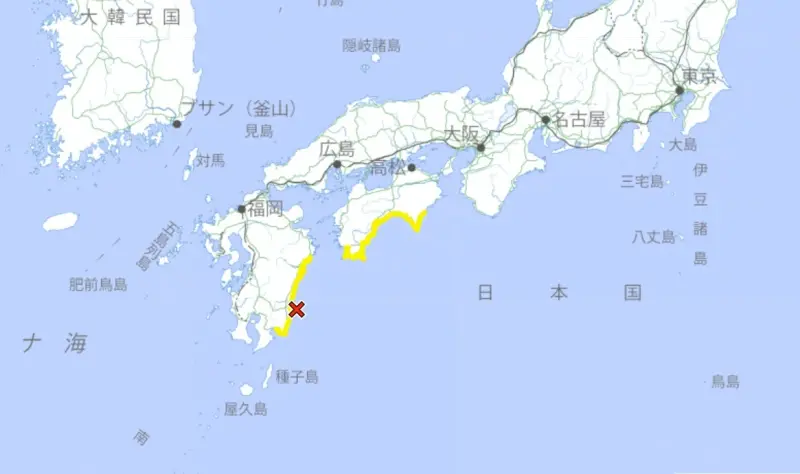 ▲日本宮崎6.9地震，日本氣象廳發布海嘯警報，預計浪高約1公尺，稍早海嘯陸續抵達，最高觀測到20公分浪高。（圖／日本氣象廳）
