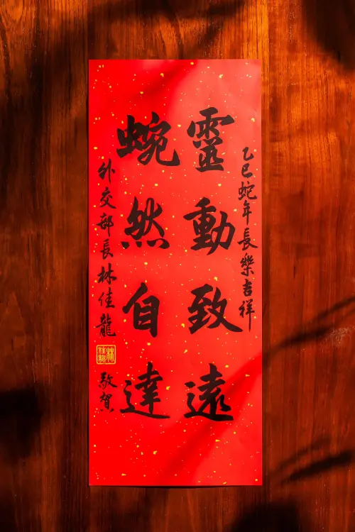 外交部長林佳龍今年首度與夫人廖婉如嘗試AI春聯,期盼蛇年台灣能靈巧達成外交任務。(圖/林佳龍臉書) ▲外交部長林佳龍今年首度與夫人廖婉如嘗試AI春聯,期盼蛇年台灣能靈巧達成外交任務。(圖/林佳龍臉書)