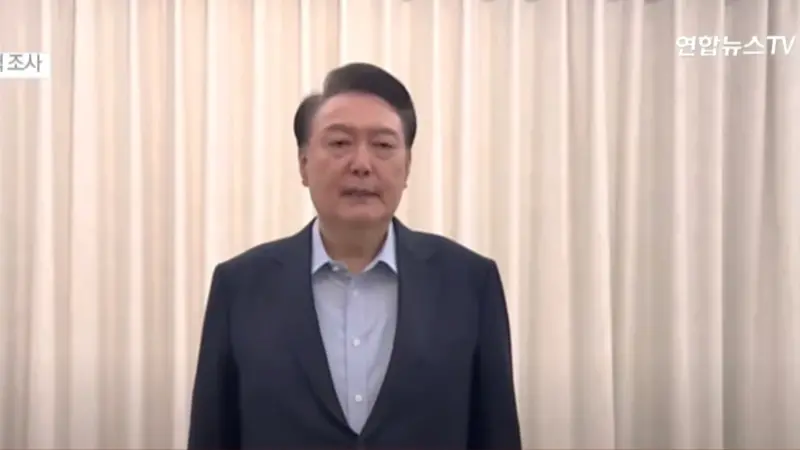▲韓國總統尹錫悅正式被捕後，透過預錄影片發表聲明。（圖／翻攝自연합뉴스TV）