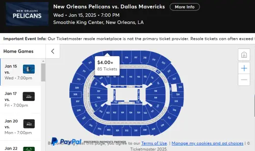 明日鵜鶘與獨行俠之戰,門票滯銷,第三層看台票價最低為2美元。(圖/截圖自官方售票網站ticketmaster) ▲明日鵜鶘與獨行俠之戰,門票滯銷,第三層看台票價最低為2美元。(圖/截圖自官方售票網站ticketmaster)