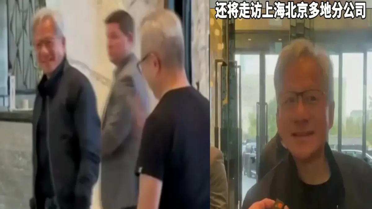 ▲輝達執行長黃仁勳，15日現身中國廣東深圳。（圖／擷取自影片）