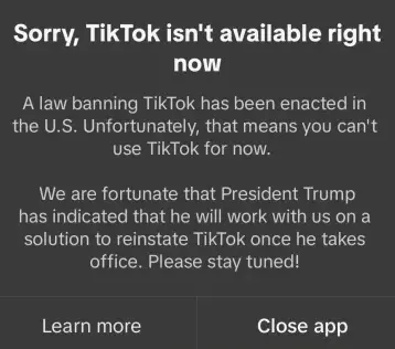 美國TikTok禁令正式生效,許多美國用戶禁令實施前兩小時打開App,看到了TikTok目前無法使用的提示畫面。(圖/翻攝自X) ▲美國TikTok禁令正式生效,許多美國用戶禁令實施前兩小時打開App,看到了TikTok目前無法使用的提示畫面。(圖/翻攝自X)
