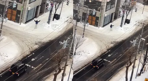 北海道狸小路八条即時影像前,不時有民眾會朝著鏡頭前揮手。(圖/翻攝自YouTube) ▲北海道狸小路八条即時影像前,不時有民眾會朝著鏡頭前揮手。(圖/翻攝自YouTube)