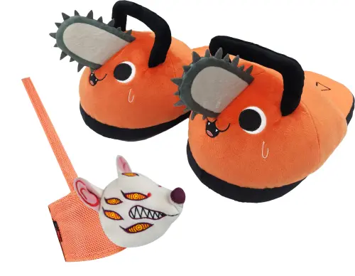 ▲《鏈鋸人》福袋包含絨毛拖、飲料提袋。(圖/羚邦) ▲《鏈鋸人》福袋包含絨毛拖、飲料提袋。(圖/羚邦)