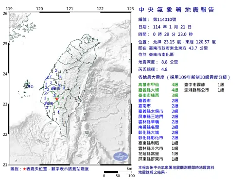 ▲00:29地震,010號地震。(圖/中央氣象署) ▲00:29地震,010號地震。(圖/中央氣象署)