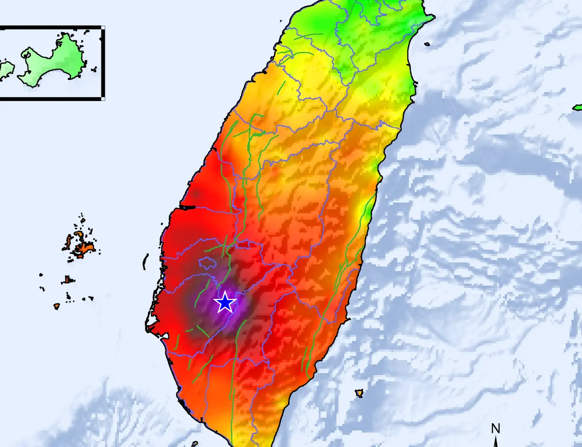 ▲今（21）日凌晨0時17分，嘉義大埔發生規模6.4有感地震，隨後餘震連環爆。（圖／中央氣象署）