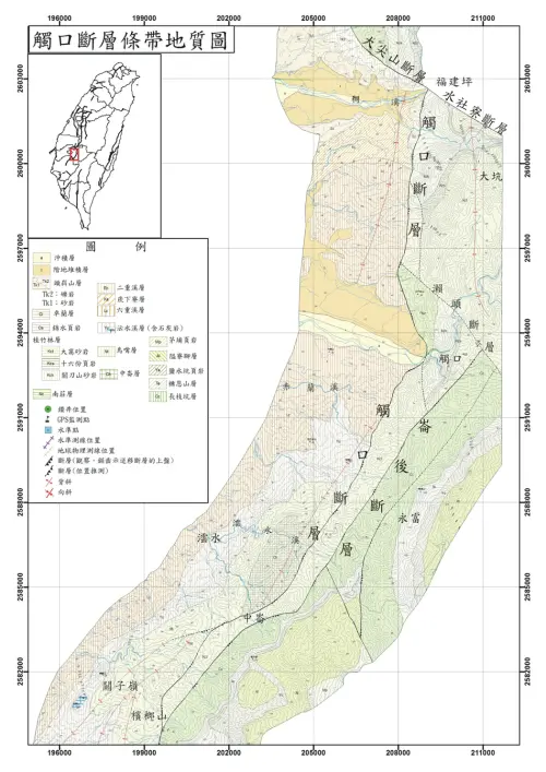 觸口斷層地質圖。(圖/翻攝經濟部地質調查及礦業管理中心網站) ▲觸口斷層地質圖。(圖/翻攝經濟部地質調查及礦業管理中心網站)