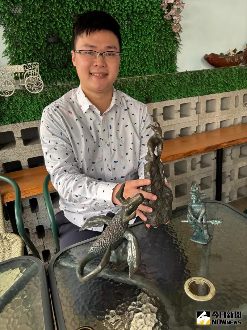 ▲藝術家詹承燁「渾沌狀態」個展中，取材山海經神獸系列的銅雕作品神秘有趣，相當吸睛。（圖／記者金武鳳攝，2025.1.21)