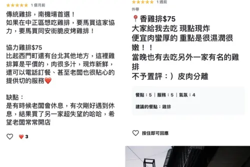 ▲▼南機場夜市的「協力香機排」雞肉多汁厚實,肉質本身風味鮮甜,配上炸得酥脆金黃的外皮,一咬下去簡直人間享受。(圖/翻攝自協力香機排臉書、Google評論網) ▲▼南機場夜市的「協力香機排」雞肉多汁厚實,肉質本身風味鮮甜,配上炸得酥脆金黃的外皮,一咬下去簡直人間享受。(圖/翻攝自協力香機排臉書、Google評論網)