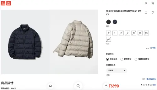 UNIQLO過年前又降價!羽絨外套下殺990元 無印良品保暖外套打6折 ▲UNIQLO男裝「特級極輕羽絨外套(3D剪裁)」竟下殺990元,不過尺寸只剩S,穿得下簡直買到賺到。(圖/翻攝自UNIQLO官網)