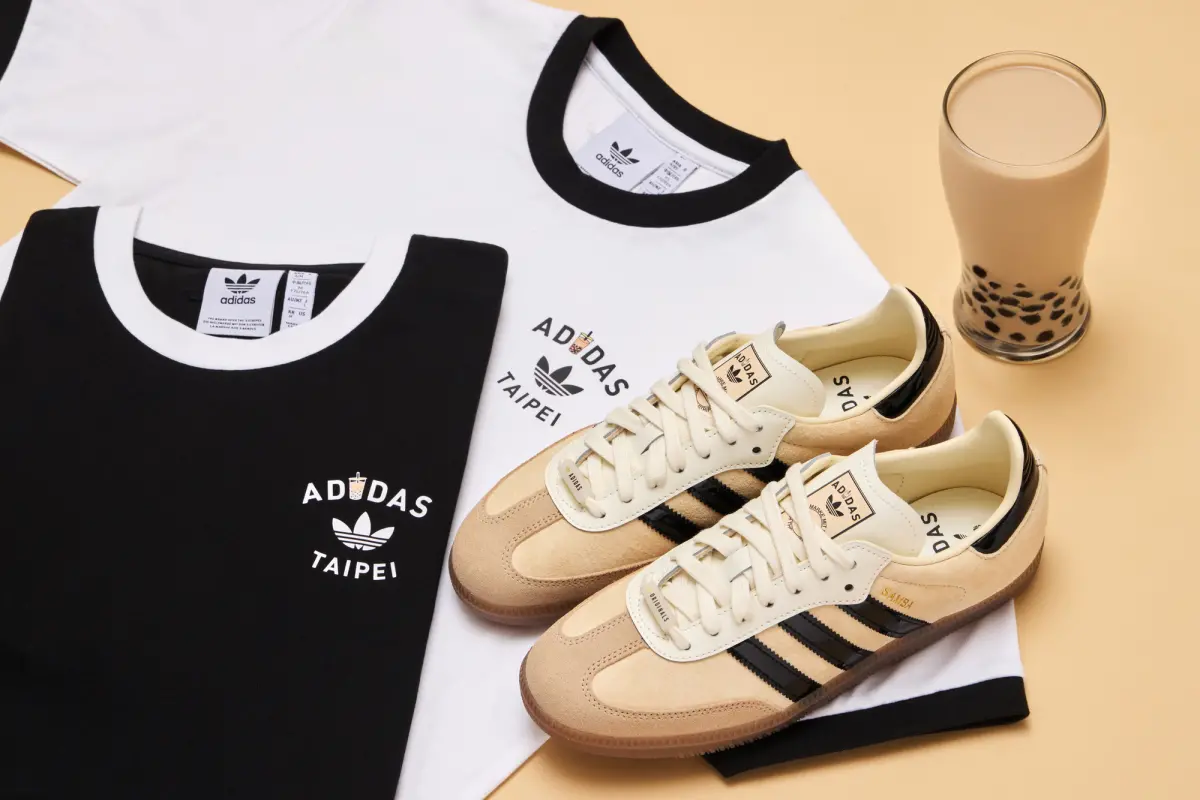 ▲愛迪達adidas Originals全球獨家城市限定，開賣「BUBBLE TEA TAIPEI」SAMBA珍奶鞋、兩款限量T-shirt，款式、價格一次看，加碼送喝萬波島嶼紅茶「波霸奶茶」。（圖／adidas Originals提供）