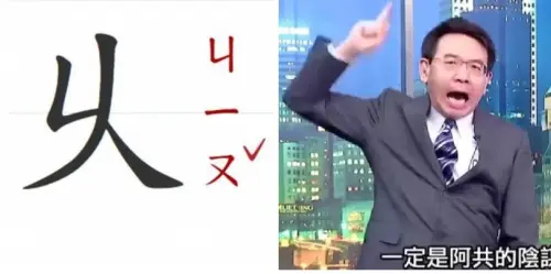 ▲劉寶傑因過去在節目上的誇張動作， 乆字成了他在中國的另類代名詞。（圖／教育部國語辭典、關鍵時刻YouTube）