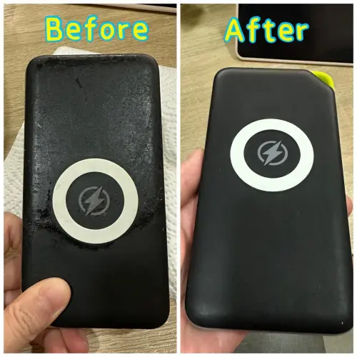 ▲網友跟著用小蘇打粉清潔行動電源，清完後像全新的一樣。（圖／翻攝Threads）