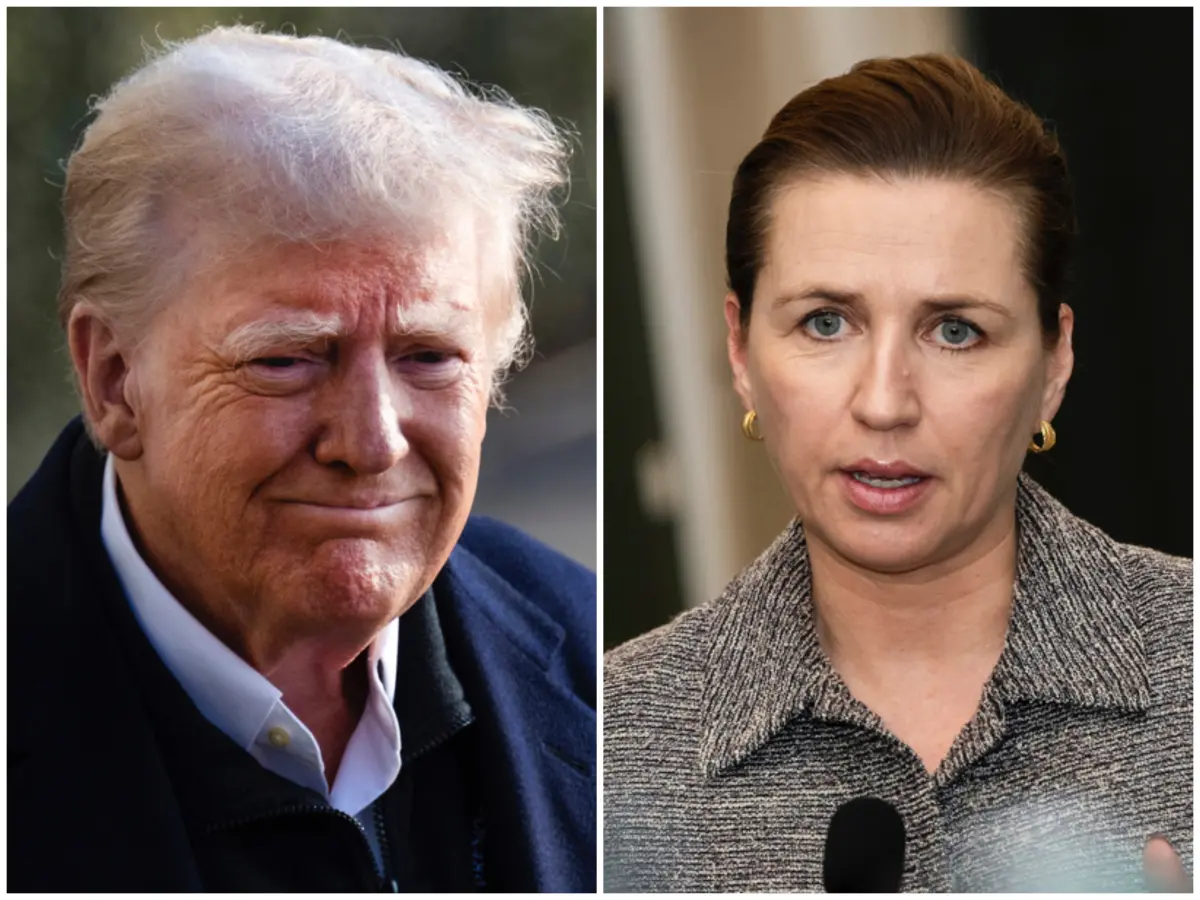 ▲英國《金融時報》披露，美國總統川普（Donald Trump）15日曾與丹麥總理佛瑞德里克森（Mette Frederiksen）通話45分鐘，而這通電話讓北約國家「嚇壞」。（合成圖／美聯社／達志影像）