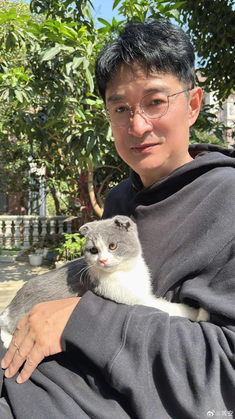 ▲黃安發文曬出和愛貓的合照，看起來精神奕奕。（圖／黃安微博）