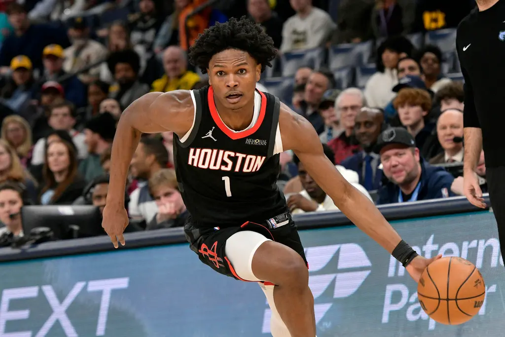 ▲Amen Thompson本戰攻下33分還投進準決殺球，率領火箭在驚滔駭浪中，以114：112力退主場的塞爾提克。（圖／美聯社／達志影像）