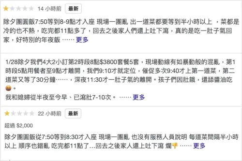 三井日式料理「搞砸除夕年夜飯」!多人花3800元上吐下瀉慘刷一星 ▲不少消費者在Google評論透露,在三井吃完團圓飯回家上吐下瀉。(圖/翻攝自Google評論)