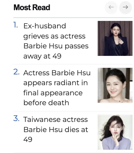 ▲越南媒體《越南快訊》新聞熱搜榜前三名都是大S死訊相關新聞。（圖／翻攝自越南快訊）