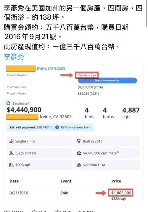 ▲高嘉瑜再爆李彥秀在加州坐擁破億豪宅。（圖／高嘉瑜辦公室提供）