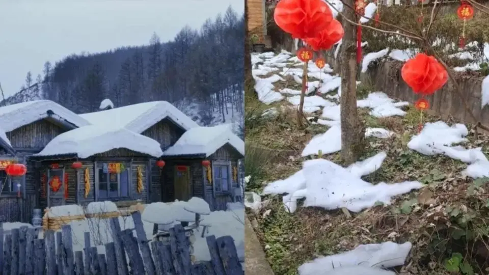 ▲中國四川成都一處風景區景點「成都雪村」遭踢爆雪景居然是由大量棉花所填補營造。（圖／翻攝自微博）