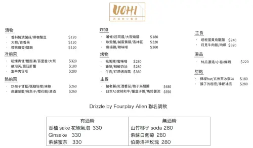 ▲「UCHI吾居炭火餐酒」菜單一覽。（圖／UCHI吾居炭火餐酒提供）
