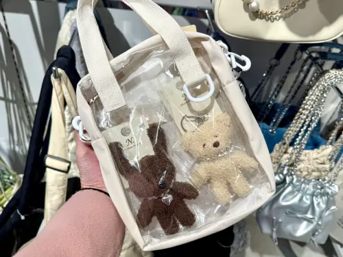 ▲NET「透明斜背包」一個只要259元，可以輕鬆放入不只一隻娃娃。（圖／記者蕭涵云攝）