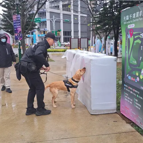 ▲燈會期間桃園市警局每日編排3位領犬員，帶領3隻「不同專長」的警犬，執勤不同任務，包含對聞嗅精準到位的緝毒犬豆花（DOHA）、最年輕有活力且穩定性十足的偵爆犬可可（Coco），及最活潑好動且對氣味十分執著的偵爆犬蒟蒻（Geras）。（圖／桃園市警局提供）