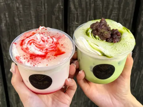 ▲現在日本無販售的「金田屋」大福飲，台灣搶先喝到。（圖／記者蕭涵云攝）