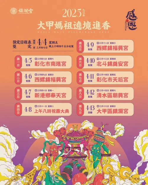 快訊/2025年大甲媽遶境日期擲筊敲定 4月4日23時起駕 ▲大甲媽訂於國曆4月4日深夜10點45分(農曆三月初八)起駕,7日抵達嘉義新港奉天宮。(圖/大甲鎮瀾宮提供,2025.02.12)