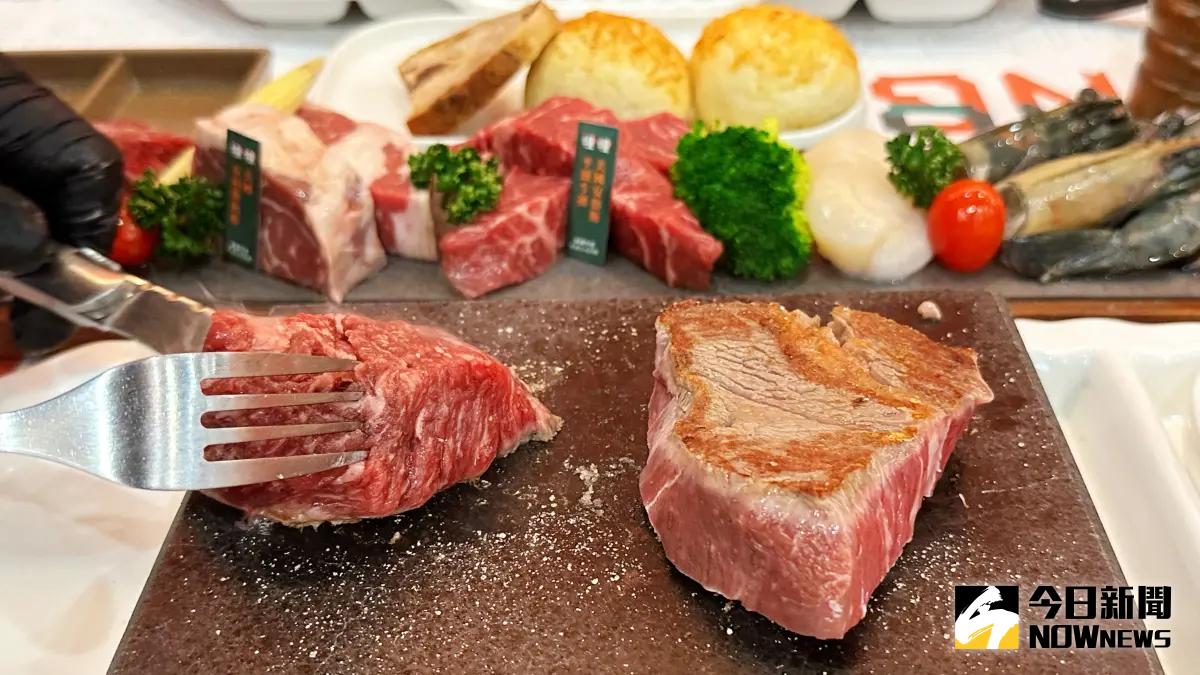 ▲450度高溫岩盤讓消費者可以自行調整肉品熟度，也增添用餐的趣味性。（圖／記者陳美嘉攝，2025.02.11）