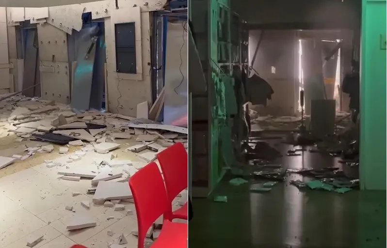 ▲台中新光三越疑似氣爆事件，一樓電梯全毀，百貨公司內部狀況相當慘烈。（圖／翻攝自記者爆料網）