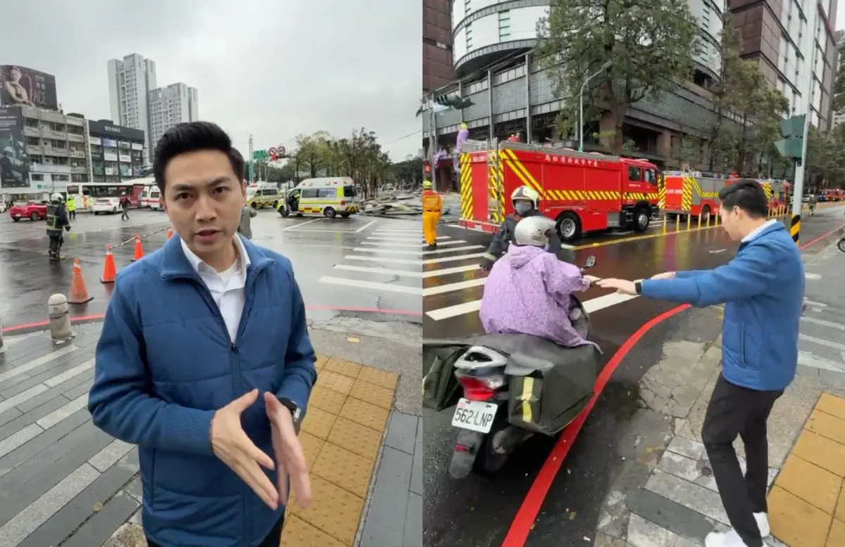 ▲國民黨立委廖偉翔到台中新光三越氣爆現場直播，惹惱罷免團體。（圖／翻攝廖偉翔臉書）