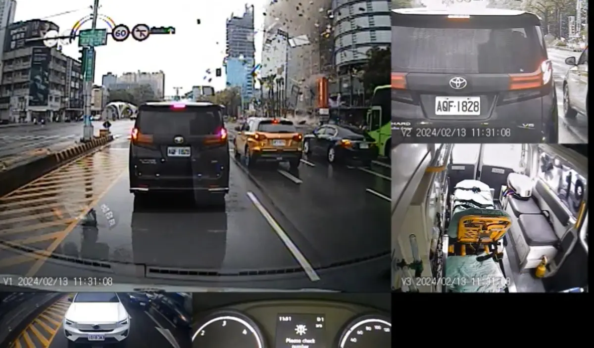 ▲台中新光三越發生氣爆當下，黎明91執行救護勤務結束返隊途中行經現場，立即加入救援並同時回報勤務中心加派人車搶救。（圖／消防提供）