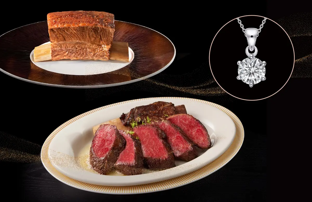 ▲情人節到來，多家餐飲品牌都推出優惠活動，包含買一送一、第二份半價，或者直接升級加送和牛、海鮮或酒飲等，像是王品牛排推出可抽獎鑽石項鍊。本文整理18大餐飲品牌優惠一次看。（圖／王品提供）