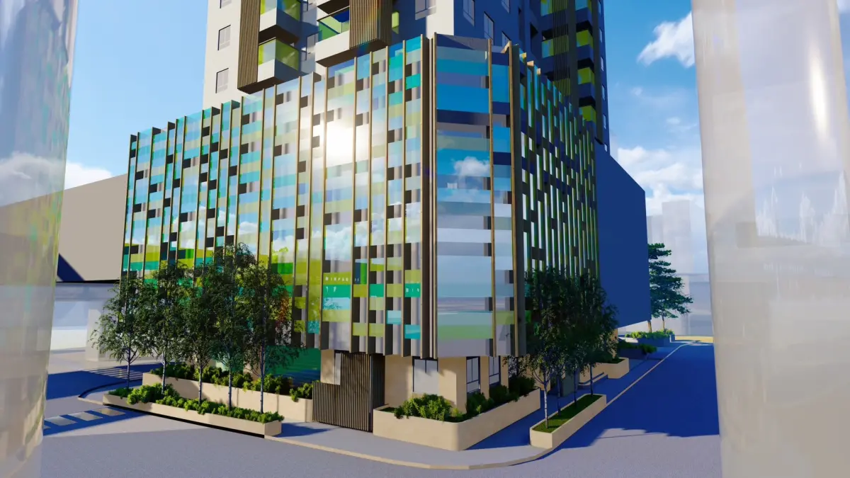 ▲LG17站出入口A捷運共構大樓鄰近樹人家商，預計興建地上29層、地下5層約6300坪捷運住宅大樓，投資金額約16億元。圖為模擬圖。（圖／新北捷運工程局提供）