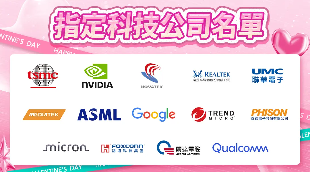 ▲響應14日情人節，包含台積電、聯發科在內的14家重量級企業，利用員工信箱註冊即享免費鑽石點數。（圖／SWAG提供）
