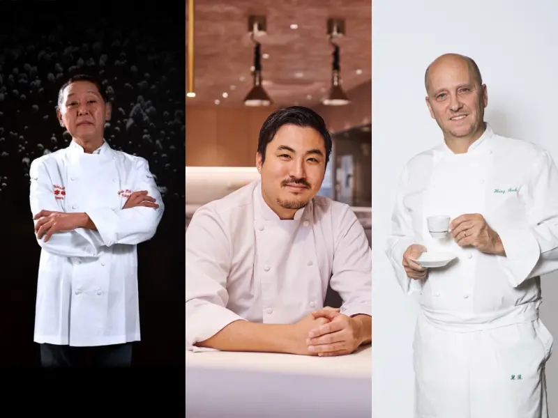 ▲圖片由左至右分別為：三星米其林名廚Chef Jun Yukimura、二星米其林餐廳Meta主廚Chef Sun Kim、三星米其林主廚 Chef Heinz Beck。（圖／Solaire晨麗娛樂度假城提供）
