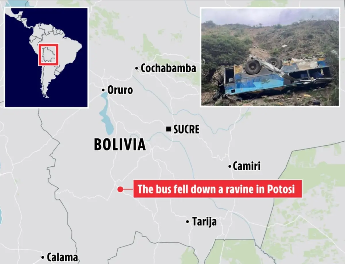 ▲玻利維亞發生大型巴士墜谷、至少30人死亡的慘劇。地理位置示意圖。（圖／翻攝自太陽報）