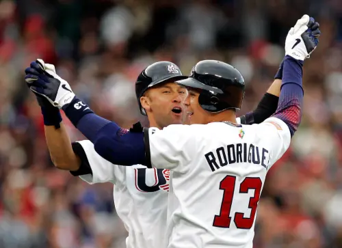 ▲Alex Rodrigue（右）在首屆經典賽與Derek Jeter（左）共同效力美國隊。（圖／美聯社／達志影像）